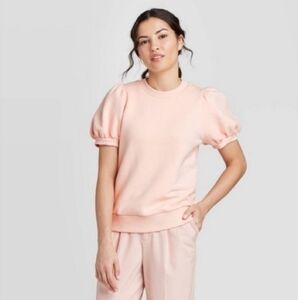 A New Day Puff Sleeve Sweatshirt Short Sleeve Top S Small Baby Pink Blush